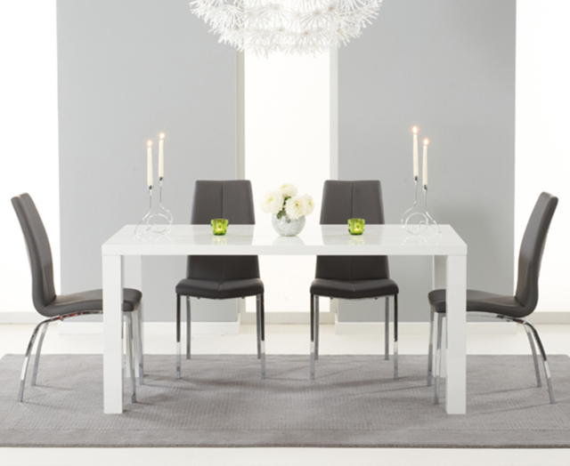 Seattle 160cm White High Gloss Dining Table with 8 Grey Marco Chairs