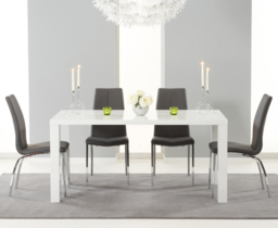 Seattle 160cm White High Gloss Dining Table with 8 Grey Marco Chairs