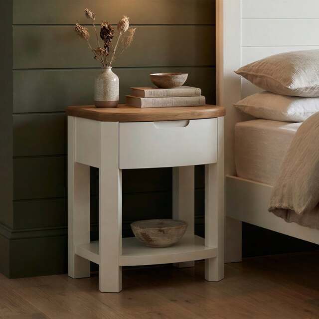 Bradwell Oak and Signal White Painted 1 Drawer Bedside Chest