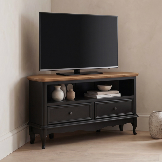 Chateau Noir Oak and Black Painted Corner TV Cabinet