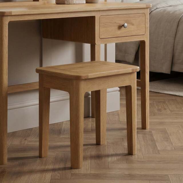 Solid Oak Dressing Table Stool - Wooden