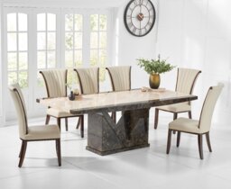 Tenore 220cm Extra Large Marble Dining Table with 10 Cream Lorient Chairs