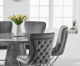 Ravello 130cm Round Grey Marble Dining Table with 4 Grey Lorenzo Chairs