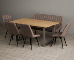 Parker 160cm Solid Oak Dining Table with 4 Brown Larson Chairs and 2 Brown Benches