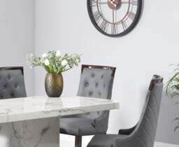 Belle 160cm White Marble Dining Table with 8 Grey Francesca Chairs