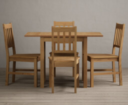 Extending York 70cm Solid Oak Dining Table with 2 Blue York Chairs