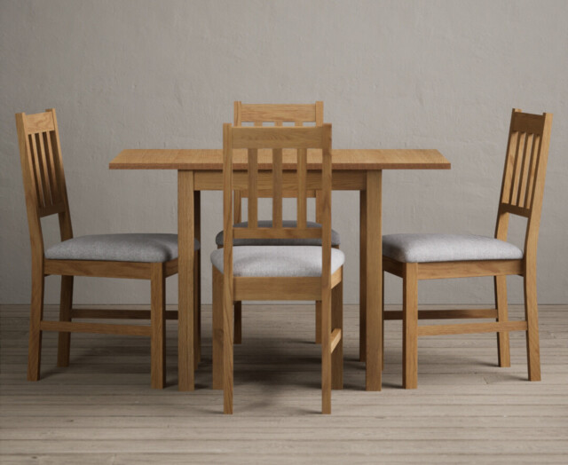 Extending York 70cm Solid Oak Drop Leaf Dining Table with 2 Light Grey York Chairs