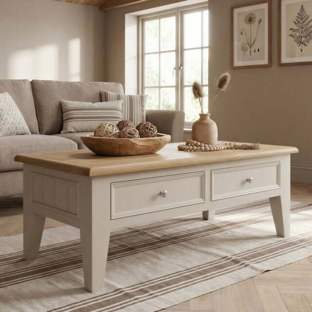 Weymouth Oak and Soft White Painted 4 Drawer Coffee Table