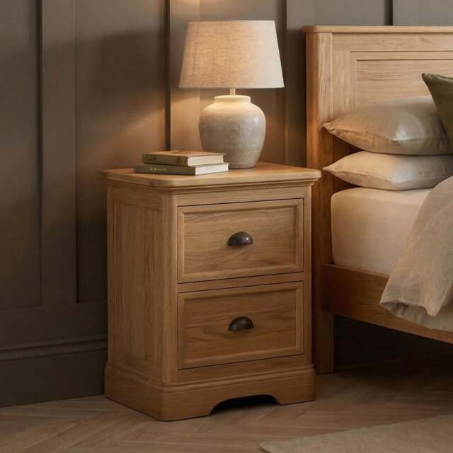 Cambridge Solid Oak 2 Drawer Bedside Chest