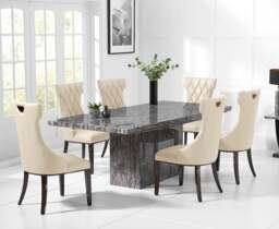 Crema 160cm Grey Marble Dining Table with 8 Cream Sophia Chairs