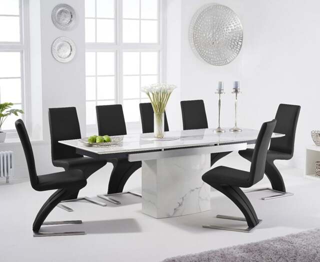 Extending Savona 160cm White Ceramic Dining Table with 4 Black Aldo Chairs