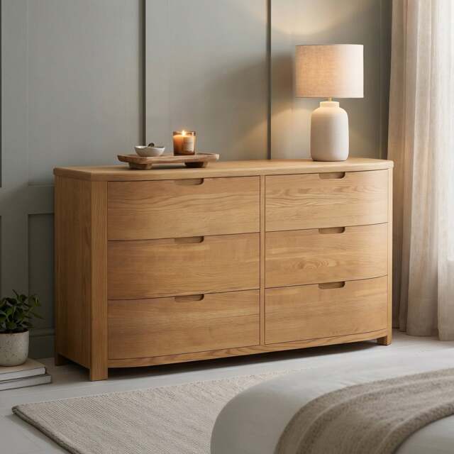Somerton Curved Solid Oak Wide Chest of Drawers