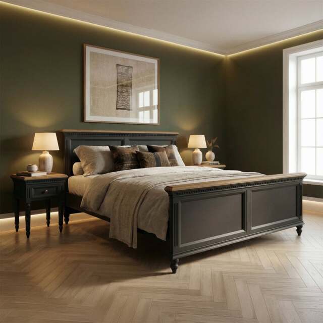 Francis Oak and Charcoal Grey Painted King Size Bed