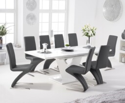 Extending Vittorio 160cm White High Gloss Dining Table with 4 Grey Aldo Chairs