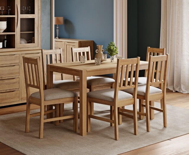 York 120cm Solid Oak Dining Table with 4 Light Grey York Chairs