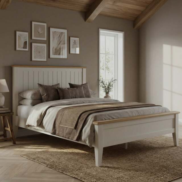 Weymouth Oak and Soft White Painted Double Bed