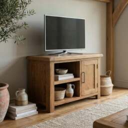 Rustic Solid Oak Small TV Cabinet - 1 Door & 2 Shelves