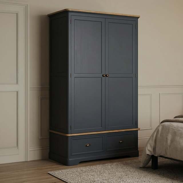 Bridstow Oak and Blue Painted Double Wardrobe