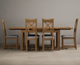 Extending Buxton 140cm Solid Oak Dining Table with 8 Charcoal Grey Natural Solid Oak Chairs