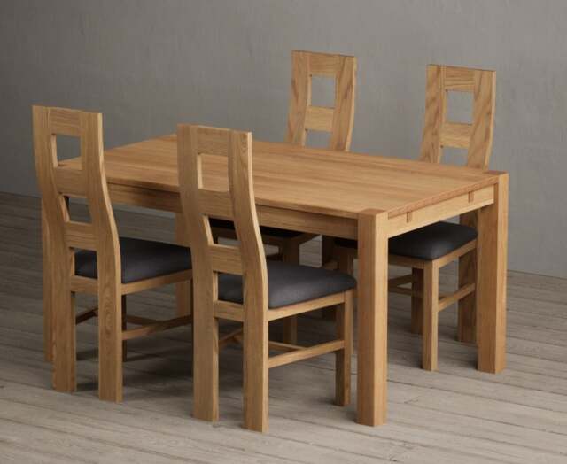 Thetford 150cm Solid Oak Dining Table with 4 Charcoal Grey Natural Chairs