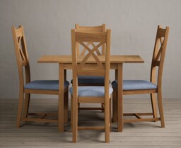 Extending York 70cm Solid Oak Drop Leaf Dining Table with 4 Blue Natural Solid Oak Chairs