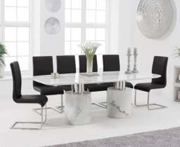 Antonio 220cm White Marble Table with 8 Black Austin Chairs