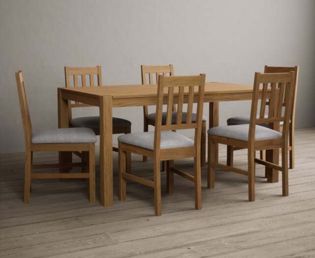 York 150cm Solid Oak Dining Table with 6 Light Grey York Chairs