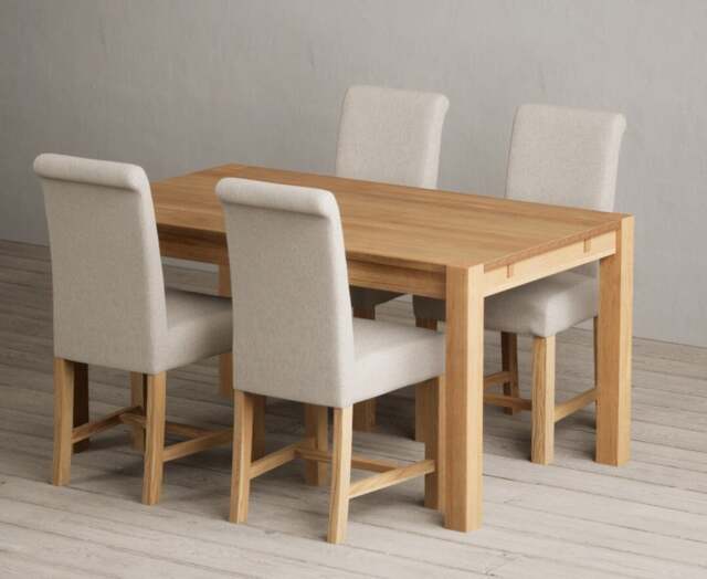 Thetford 150cm Solid Oak Dining Table with 4 Natural Braced Chairs