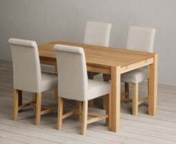 Thetford 150cm Solid Oak Dining Table with 4 Natural Braced Chairs