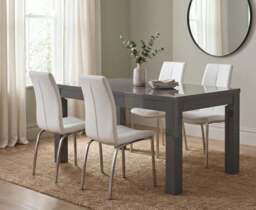 Extending Seattle Dark Grey Gloss 160-220cm Dining Table with 4 White Marco Chairs