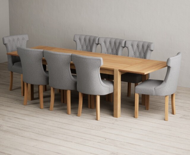 Thetford 180cm Oak Dining Table with 10 Natural Clara Chairs with Thetford 45cm Oak Extensions