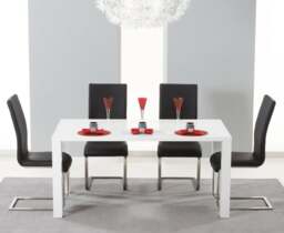 Seattle 160cm White High Gloss Dining Table with 6 Black Austin Chairs