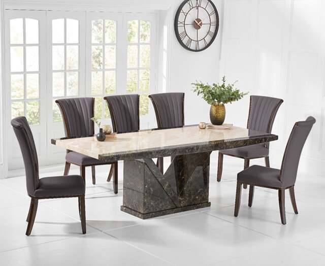 Tenore 220cm Marble Dining Table with 10 Brown Lorient Chairs
