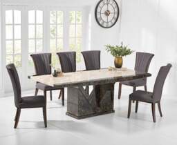 Tenore 220cm Marble Dining Table with 10 Brown Lorient Chairs