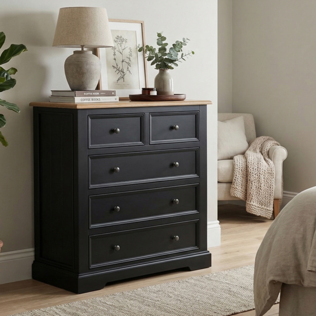 Charlton Oak and Black Painted 2 Over 3 Chest of Drawers