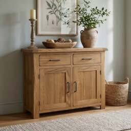 Rustic Solid Oak Small Sideboard - 2 Doors, 2 Dovetail Drawers