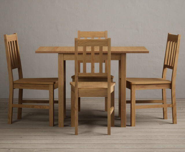 Extending York 70cm Solid Oak Dining Table with 2 Light Grey York Chairs