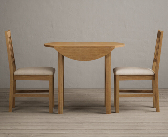 Extending York 90cm Solid Oak Dining Table with 2 Light Grey York Chairs