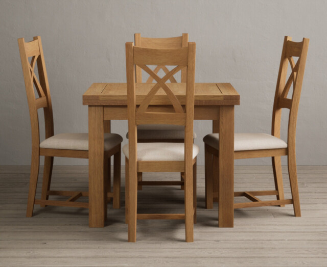 Extending Buxton 90cm Solid Oak Dining Table with 4 Charcoal Grey Natural Solid Oak Chairs