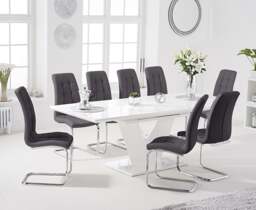 Extending Vittorio 160cm White High Gloss Dining Table with 10 Grey Vigo Chairs
