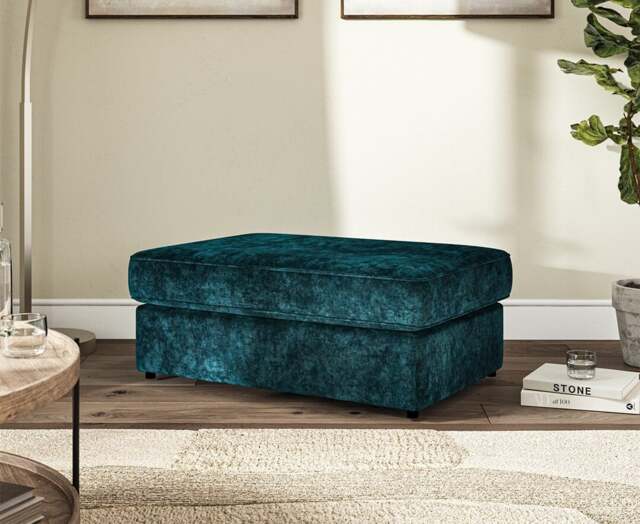 Naples Teal Velvet Footstool