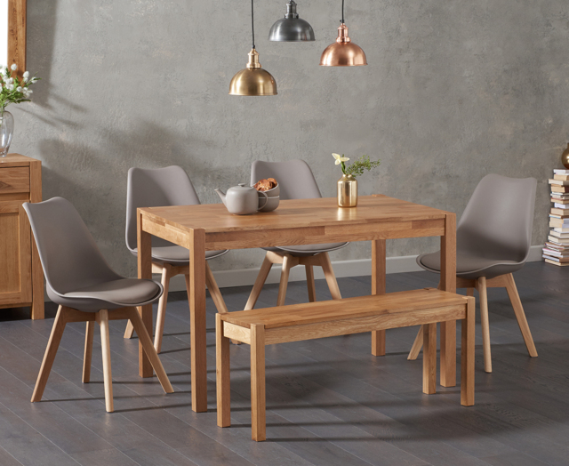 York 120cm Solid Oak Dining Table with 4 Dark Grey Orson Chairs with 1 Oak Bench