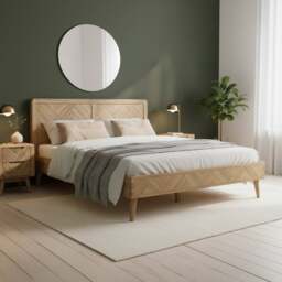 Solid Oak King Size Bed - Herringbone Detail