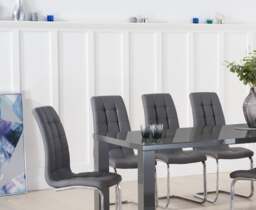Seattle 200cm Dark Grey High Gloss Dining Table with 8 Grey Vigo Chairs
