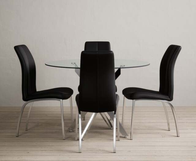 Bernini 110cm Glass Dining Table with 4 Black Marco Chairs