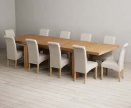 Extending Callington 230cm Oak Dining Table with 10 Natural Scroll Back Chairs