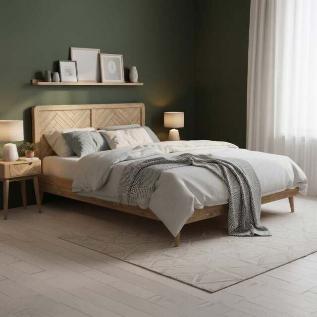 Solid Oak Double Bed - Herringbone Detail