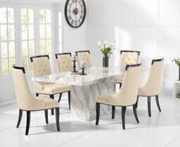 Marino 220cm Marble Dining Table with 12 Cream Francesca Chairs