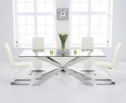 Canova 200cm Glass Dining Table with 6 White Aldo Chairs