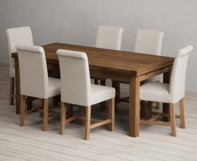 Extending Buxton 180cm Rustic Solid Oak Dining Table with 6 Natural Braced Chairs
